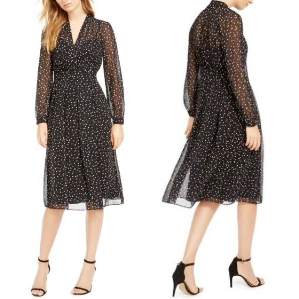 ANNE KLEIN Black Long Sleeve Midi Dress
